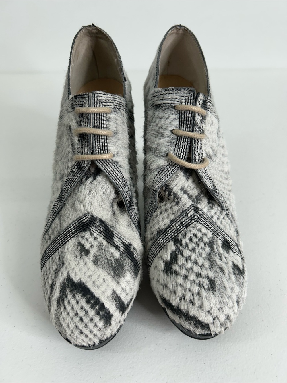 b Store London Pony Hair Lace-Up Oxford Block Heel Shoes EU 40 US 9